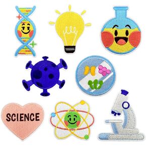 8PCS Science Iron on Patches Sew on Repair Embroidered Applique Patches Iron on Patches for Clothing, Bags, Hats, Jackets, Jeans, Accessory Craft, DIY Christmas Decoration Arts Craft Sew Making