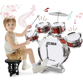Toy Drum Set for Toddlers Music Toys for 3 4 5 Year Old Kids Jazz Drum Kit with Stool 5 Drums Percussion Musical Instruments Toys for Boys Girls Christmas Birthday Gifts Ages 3-5