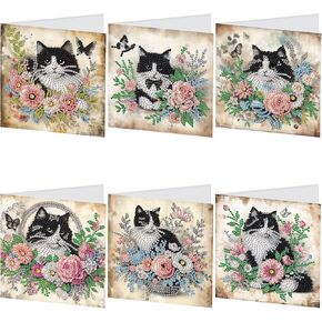 JISHSHAY 6 PCS Diamond Art Cards with Envelopes Diamond Painting Cards Diamond Art Greeting Cards Diamond Painting Greeting Cards Diamond Painting Kits Birthday Cards for Holiday Birthday Cat
