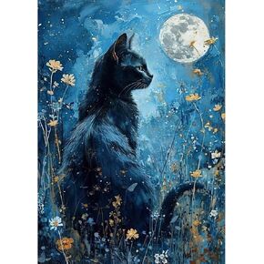 مجموعات طلاء Auremi Diamond Art للبالغين 5D أسود Cat Diamond Art Kit للمبتدئين ، طلاء DIY مع لوحات مثقبة كاملة الماس للحيوان