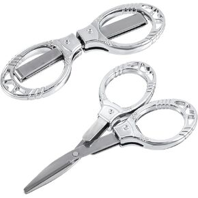 Small Scissors, 2 Pieces Foldable Travel Scissors Mini Scissors Stainless Steel Folding Scissors Compact Pocket Scissors Safe Utility Scissors for Sewing, Cutting Paper and Keychain Pendants(Silver)