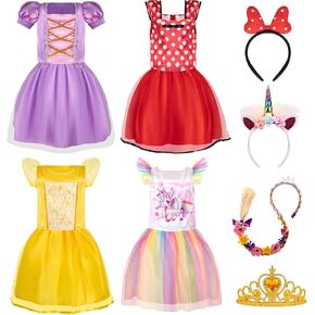 Princess Dress Up for Girls - Princess Dresses Clothes Costumes with Crown for toddlers Little Girl 3-8