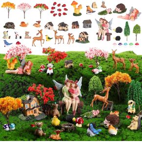 58 Pieces Miniature Garden Set, Fairy House Diorama Accessories Couple Statue Mini Figurines Micro Landscape Ornaments Mixed Model Trees for DIY Garden Decor Succulent Dollhouse Craft