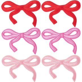 6 Pcs Bow Iron on Patches, Bowknot Embroidered Repair Patch, Multicolor Sew on Bow Fabric Patches for Jackets, Coat, Hats, Bags Clothing, DIY (Red, Pink, Light Pink)
