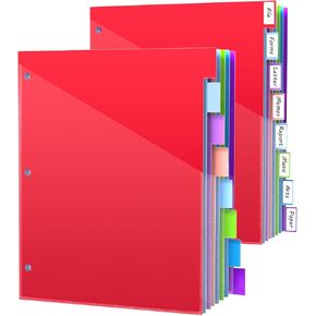 HABGP 16PCS/2 Set 3 Ring Binder Dividers with Tabs, Dividers with Clear Front Pockets for 3 Ring Binder Color Pages, 8 Tab Folder Dividers,Three Ring File Dividers with Tabs,Tabbed Index Dividers