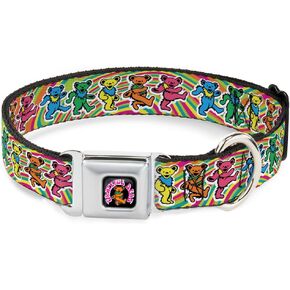 Grateful Dead Easy Adjustable Metal Seatbelt Buckle Quick Release Dog Collar, Swirl Multi Color, 15 to 24 Inches 1.0 Inch Wide