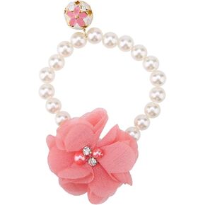 Pet Pearl Flower Collar, Stylish Simulation Pet Pearl Necklace Flower Elastic Adjustable Collar Bling Pearl Flower Dog Collar Necklace with Bell for Puppy Collar Jewelry Accessory