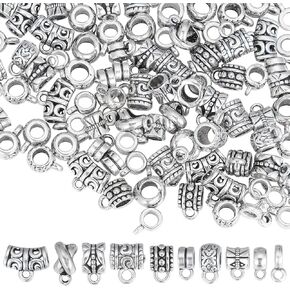 Sunnyclue 1 Box 100pcs Bails Beads Bak Clasp Bail Bead Charms Connector Tibetan Tube Tube Bails Hanger Europey Spacer Fluger Barge Hole Beads for Jewelry Making Bracelet Necklace Craft