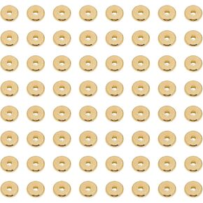 100PCS 14k Gold Plated Flat Round Spacer Beads Disc 6mm for Jewelry Making Rondelle Metal Heishi Beads Coins for DIY Bracelet Necklace Earring