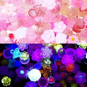 Beadthoven 200pcs Glow in The Dark Resin Slime Charms for Craft, Nail Charms 3D Cute Flower Flatback Beads Luminous Resin Cabochons Mixed Lot Kawaii Charms for DIY Scrapbooking Embellishments - Blue