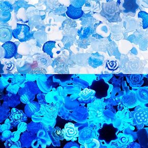 Beadthoven 200pcs Glow in The Dark Resin Slime Charms for Craft, Nail Charms 3D Cute Flower Flatback Beads Luminous Resin Cabochons Mixed Lot Kawaii Charms for DIY Scrapbooking Embellishments - Blue in Kuwait