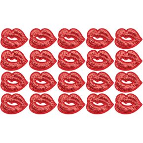 20Pcs Red Sequins Lips Punk Big Patches, Glitter Sequins Lips Shape Embroidery Fixes Embroidered Sew Iron on Patches DIY Paillette Badge Fabrics Appliques for Clothes