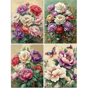 DOZEEZOP 4 Pack 5D Diamond Painting Kits for Adults, Flower Diamond Art Kits for Beginners of All Ages, Round Full Drill Painting by Numbers Crafts Home Wall Decor 12 x 16 Inches Floral