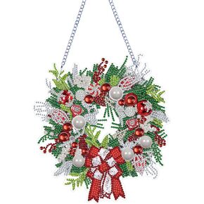 5D DIY Christmas Wreath Diamond Art Painting Kits Window Hanging Ornament for Adults Home Garden Wall Door Decor Window Pendants