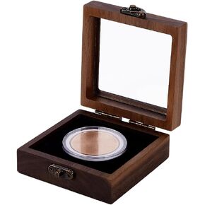 FINGERINSPIRE Coconut Brown Challenge Coin Presentation Display Box with Coin Capsules Box 3.5x3.5x1.4inch Walnut Wood Coin Presentation Display Box Holder with Clear Window Coin Wood Display Box
