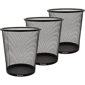 Brookstone BKH1461, [3 Pack] Metallic Mesh Wastebasket for Office & Home, Open Top, Under Desk Trash Can, Lightweight & Sturdy Recycling Bin, Standard, Silver