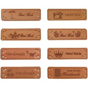 Juland 40PCS PU Leather Label Clothing Hand Made Label Handmade Embossed Tag with Holes Embellishment Knit DIY Accessories for Jeans Bags Shoes Hat – 1.5x5cm