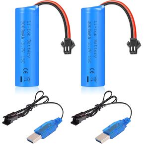 3.7V 3000mAh Li-ion Battery High Capacity 15C High Discharge Rate RC Batteries with USB Charger Cable SM-2P Plug Fit for RC Car Drift Monster Truck Remote Control Car Toy Off-Road Racing