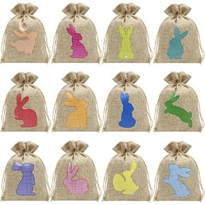 Jexila Easter Burlap Gift Bags with Drawstring Small Easter Goodie Candy Bag for Kids Classroom Easter Treat Bags Easter Party Favor