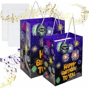 STELLR GIFTS Musical Light-Up Gift Bag for Birthdays – Fun Bright Lights, Fireworks Sounds & Piano Happy BDay Tune on Both Sides – Happy Birthday Gift Bag with Attached Gift Tag & Tissue Paper – Surprise for Kids, Wife, Husband, Friends, Coworkers, Family