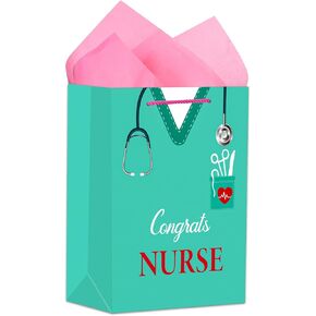 BIZIBAFF Congrats Nurses Gift Bag - 13" with Tissue Paper & Handles for Grad Party Favors