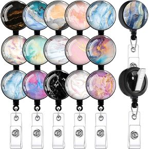 16 Pieces Badge Holders for Nurse Badge Reels Retractable Badge Holders Decorative Badge Reels for Nurses Doctors Hospital Bulk (Marble Style)