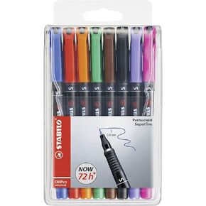 STABILO OHP Pen OHP Pen Permanent - Superfine - Wallet of 8 - Assorted Colors