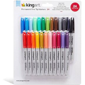 KINGART 460-24 PERMANENT INK Fine Tip MARKERS, Unique & Vivid Colors For Marking, Decorating and Signs, Set of 24