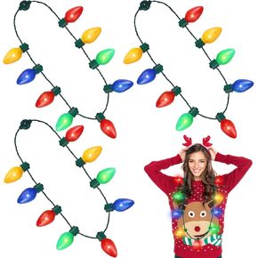 Christmas Necklace Toys for Kids, Light up Falshing LED Light Necklace with Bulbs for Adults, Ugly Xmas Birthday Wedding Rave Carnival New Year Decor, Party Favor Supply Accessories Gift 2 Pack
