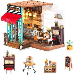 Rolife DIY Miniature Dollhouse Kit Coffee House Wooden Mini House Crafts DIY Model Kits Hishaver Birthday Gifts for Boys Girls Women Friends (Simon's Coffee)