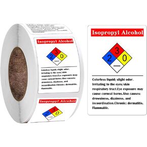 Isopropyl Alcohol Chemical NFPA Labels Hazard Labels 2 x 3 Inch Warning Sticker Chemical Vinyl Label 250 Pcs Adhesive HMIG Label with 4 Color Imprint for Identifying and Marking