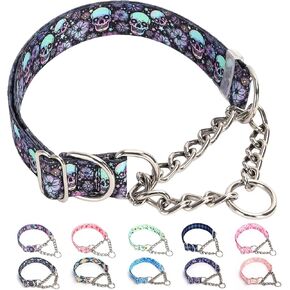 Martingale Dog Collar with Chain, No Pull Slip Cinch Choker Choke Collar Bohemia Flowers Duty Dog Collar for Medium Large Extra Large Pet Dogs,Flowers M