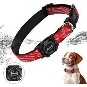 Airtag Dog Collar, 100% Waterproof Padded Apple Air Tag Dog Collar with Airtag Holder Case, Reflective Adjustable Nylon Pet Collar for Small Medium Large Dogs (M, Red)