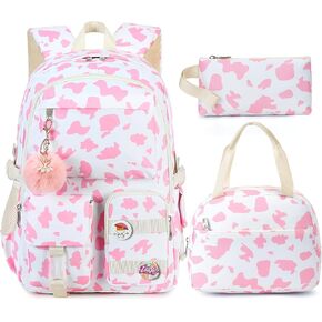 3 PCS Backpack Set for Girls, Laptop College School Backpack with Lunch Box Pencil Case Women Teens Cute Bookbag Kids Elementary Middle High School Bag Student Bookbags Set Travel Daypack -Black