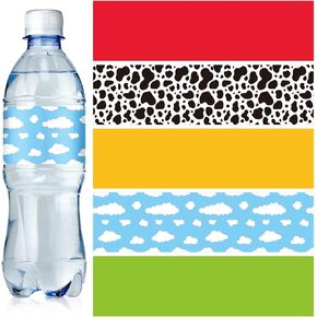 100 Pcs Cartoon Story Water Bottle Labels Stickers Cartoon Story Birthday Decorations Toy Inspired Birthday Party Supplies for Toy Theme Birthday Decorations Party Favors, 5 Styles