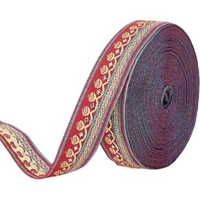 Fingerinspire 12.5yard 20mm على نطاق واسع مطرز شريط منسوج البرتقالي الأحمر البوليستر الأحمر الشريط Jacquard خياطة Jacquard trim خمر Jacquard الشريط تليم DIY لوازمة الديكور الملابس