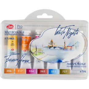 White Nights Extra Fine Artists Grade Professional Watercolors 6 tubes 10 ml each Classic Set In a Plastic Correx By Nevskaya Palitra