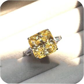 Retro 925 Sterling Silver Womens Asscher Topaz Open Ring Square Yellow Zircon Ring Shiny Full Diamond Princess Ring Fashion Engagement Wedding Anniversary Cocktail Party Ring ST.289