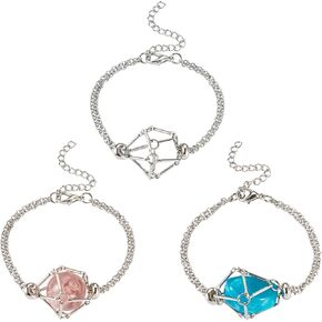 Beadthoven 3PCS Crystal Bracelet Holder, 304 Stainless Steel Empty Quartz Stone Crystal Cage Bracelets Adjustable Net Chain Bracelets Holders for DIY Jewelry Making Accessories for Women Men Golden