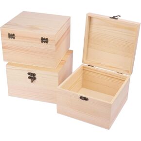 GNIEMCKIN 3 Pack Wooden Box, Unfinished Unpainted Wood Boxes for Crafts, DIY Projects, and Jewelry Storage (7.1x7.1x4.7 inch)