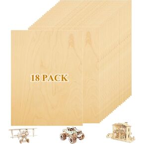 18 Pack 3mm Birch Plywood Sheets 12 x 16 x 1/8 Inch, Plywood Sheets for Crafts, 1/8" Unfinished Plywood Wood for Laser Cutting, Engraving, DIY Crafts, Wood Burning, Painting, Model Carving