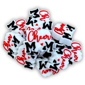 Lashicorn Cheer Mom Silicone Focal Bead | 12 pack 1x.8" Bulk Wholesale for Keychain Making Kit Pen High School Sports Pom Pom Dance