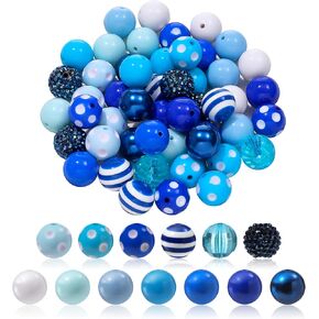 TXIN 50 Pieces Blue Ocean Theme 20mm Bubblegum Beads 13 Colors Large Chunky Focal Bead Plastic Rhinestone Mix Bubble Gum Crafts Loose Beads for Pens Necklaces Jewelry