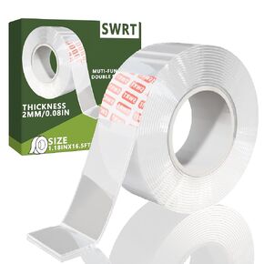 SWRT 1.18 Inch x 16.5 FT 0.08 Inch Thick Double Sided Heavy Duty Tape, Strong Adhesive Nano Tape, Reusable Mounting Tape, Multipurpose for Home, Office, and DIY Projects