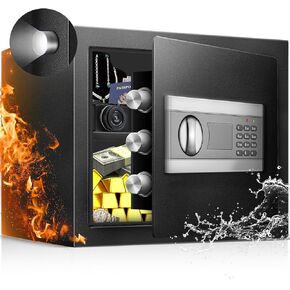 1.8 Cu Home Safe Box, Durable Digital Safe with Movable Partition, Smart Alarm, Silent Keypad Mode, and Motion Sensor Lights for Home, Office, Dorm, and Hotel Use