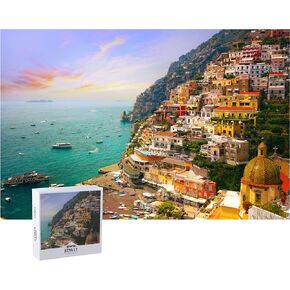 Henley Place ، Positano Italy Puzzle للبالغين والأطفال شاطئ اللغز - 1000 قطعة من الألغاز بانورامزو إطار أوروبا مع ملصق حقائق ممتعة وملصق مرجعي ، إيطاليا الساحلية 20 × 27 بوصة