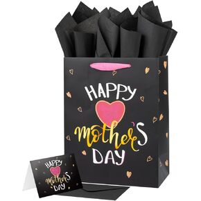 Ranfashiong 13" Large Gift Bag with Tissue Paper for Mother's day for women （Black Love Mom）