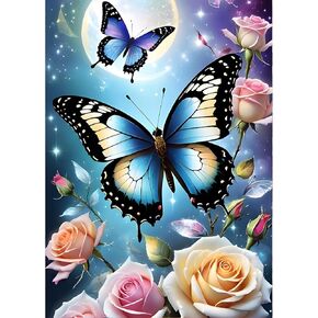 QINRUBB 5D DIY Butterfly Diamond Painting Kits,Round Full Drill Roses Diamond Art Painting Kits for Adults Beginners, DIY Painting by Numbers Flowers Diamond Art Kits for Home Fashion Decor 30x40cm