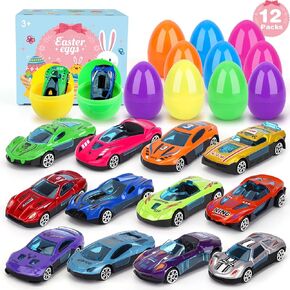 12 Pack Easter Gifts for Kids,Racing Car, Easter Basket Stuffers,Prefilled Easter Eggs,Party Favors for Kids Classroom,Toys for 3+ Years Old Boys & Girls