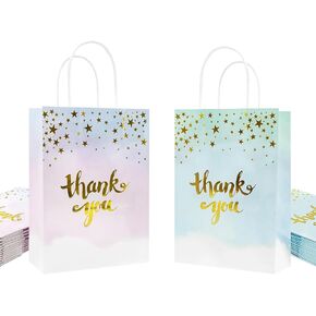 OFIHANLY 24Pcs 8.3" Small Thank You Party Favor Goodie Bags for Boy Girls Kids Birthday, Baby Shower, Wedding Cute Paper Treat Candy Return Gift Bags Bulk with Handles